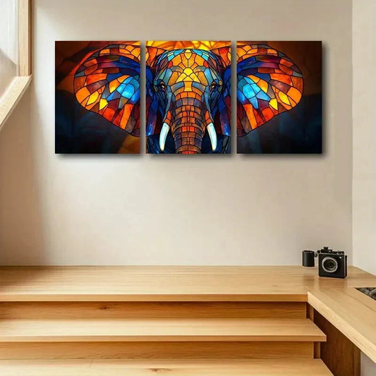 3pcs Spliced Elephant Design Metal Print Ready to Hang Art