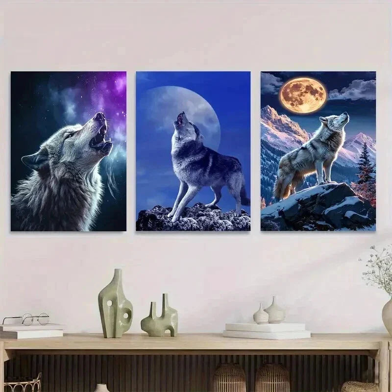 3pcs Wolf Howling Triptych Stunning Nature Wall Art Set Canvas Framed 40x60cm - High Quality Print 100% Australian Made Wall Canvas Ready to Hang