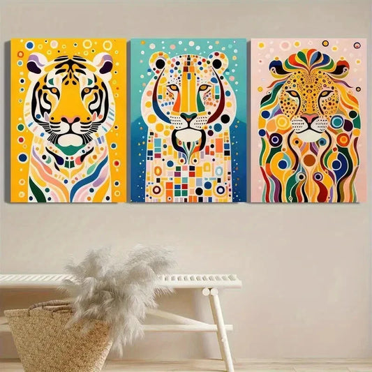 3pcs Animal Zebra Tiger Lion Vibrant Rainbow Metal Print Ready to Hang Art