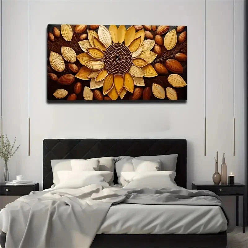 Sunflower & Acorn Wall Art Canvas Office Home Room Framed 80x45cm