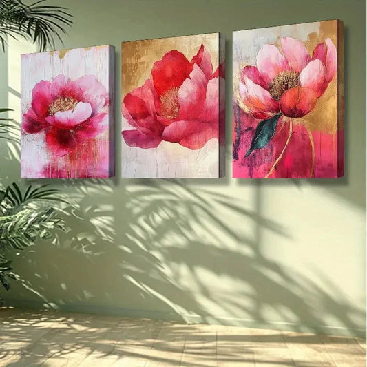 3pcs  Pink peony flowers Wall Art Set Canvas Framed 40x60cm -High Quality Print 100% Australian Made Wall Canvas Ready to Hang