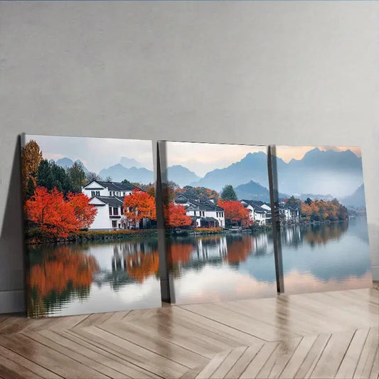 3pcs Jiangnan, ancient town Wall Art Set Canvas Framed 40x60cm - High Quality Print 100% Australian Made Wall Canvas Ready to Hang