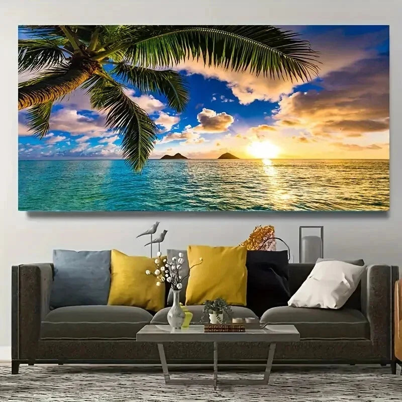 Sunset Beach Blue Sky wall canvas office home room framed 120x60cm