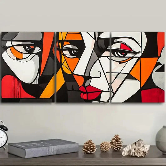 3pcs Modern abstract images of a single face Metal Print Ready to Hang Art