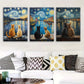 3pcs Modern Fantasy Two Cats Starry Night Moon Metal Print Ready to Hang Art
