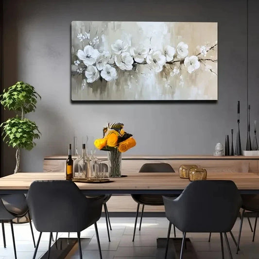 White Flowers On Branches Wall Art canvas office home room framed 120x60cm