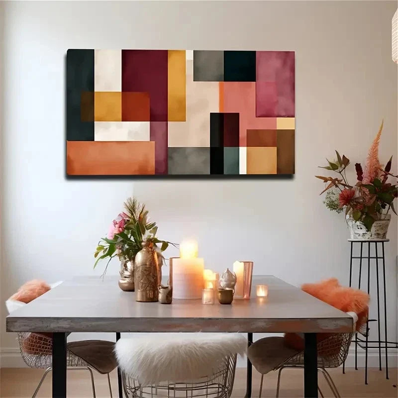 Abstract Geometric Beige Wall Art Canvas Office Home Room Framed 80x45cm