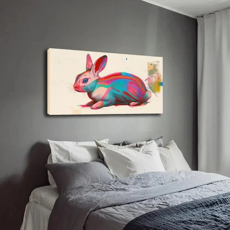 Vibrant Watercolor Rabbit Décor Wall Art Canvas Office Home Room Framed 120x60cm