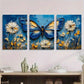 3pcs Blue Butterflies & Dandelion Flowers Metal Print Ready to Hang Art