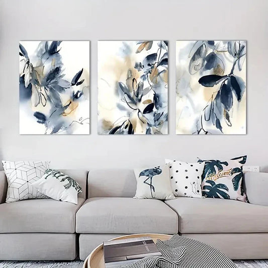 3pcs  Floral Abstract Ink Painting Metal Print Ready to Hang Art