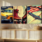3pcs Retro American Classic Modern Style Car Wall Art Set Canvas Framed 40x60cm - High Quality Print 100% Australian Made Wall Canvas Ready to Hang
