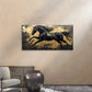 Abstract Horse Black, Golden Wall Art Canvas Office Home Room Framed 80x45cm