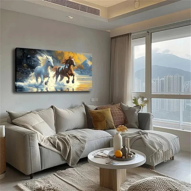 Majestic Galloping Horses Wall Art Canvas Office Home Room Framed 120x60cm