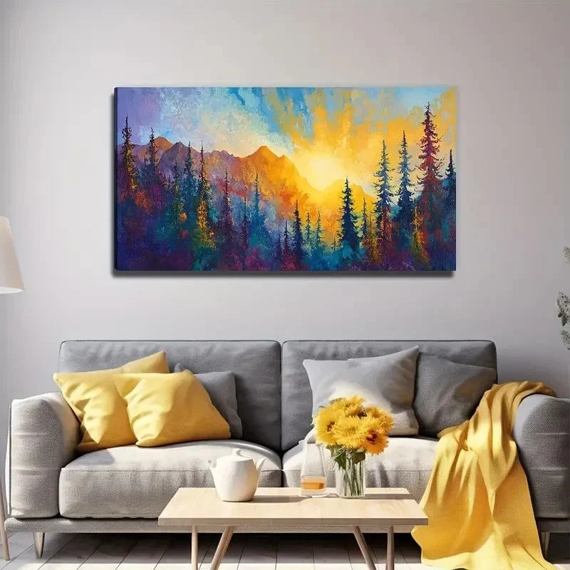 Vibrant Sunset Forest Wall Art Canvas Office Home Room Framed 120x60cm