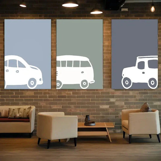 3pcs Posters Cars Art Simple Modern Art Dormitory Metal Print Ready to Hang Art