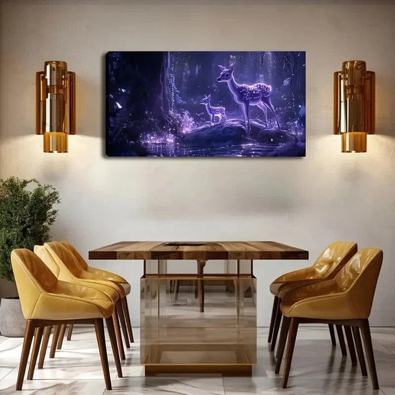 Deer Scene with Teal Foliage Wall Art Canvas Office Home Room Framed 120x60cm