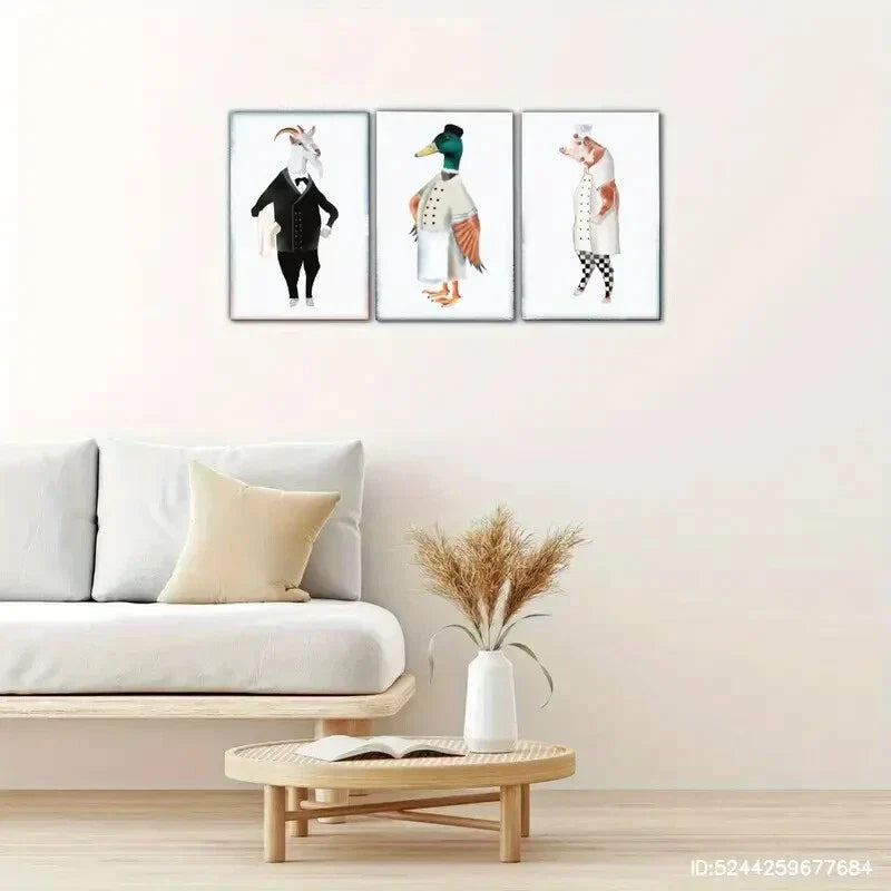 3pcs Design of a Mallard Duck Goat And Pig Animal Metal Print Ready to Hang Art