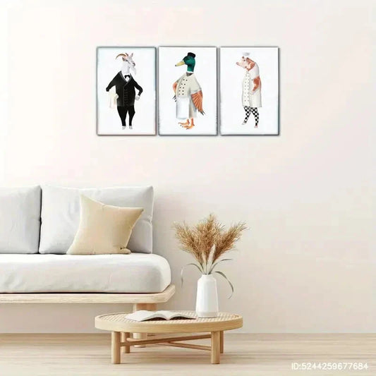 3pcs Design of a Mallard Duck Goat And Pig Animal Metal Print Ready to Hang Art
