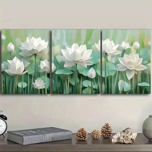 3pcs White lotus flower Art Painting Art  Metal Print Ready to Hang Art