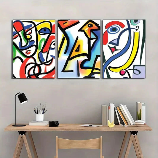 3pcs Vibrant Cubist Colorful Geometric Shapes Metal Print Ready to Hang Art