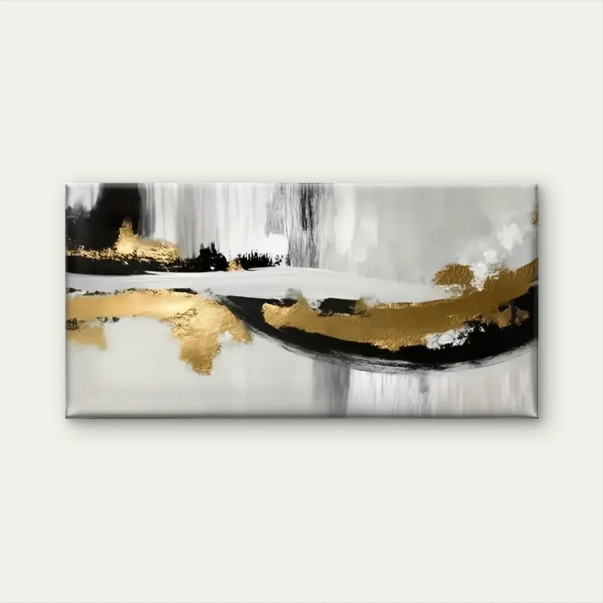 Black & Golden Swirl Design Wall Art Canvas Office Home Room Framed 120x60cm