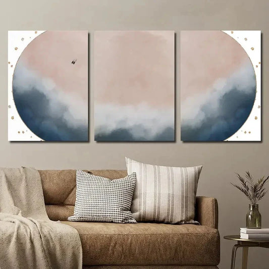 3pcs Abstract Seaside Mural Blue & White Metal Print Ready to Hang Art
