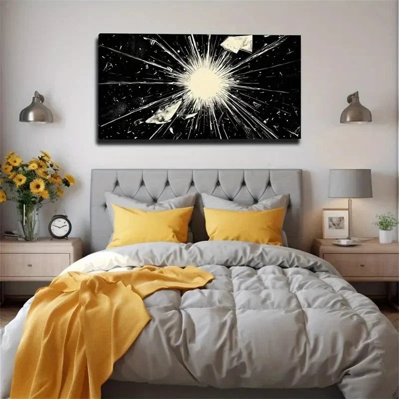 White Shattered Glass Effect Wall Art Canvas Office Home Room Framed 80x45cm