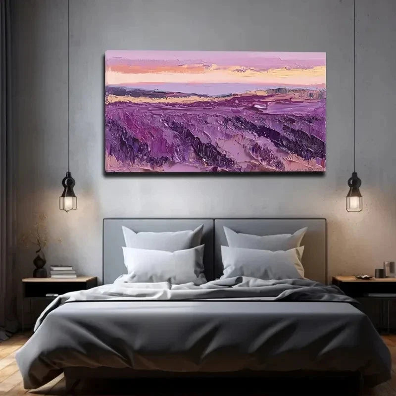 Vibrant Purple And Orange Lands Wall Art Canvas Office Home Room Framed 120x60cm