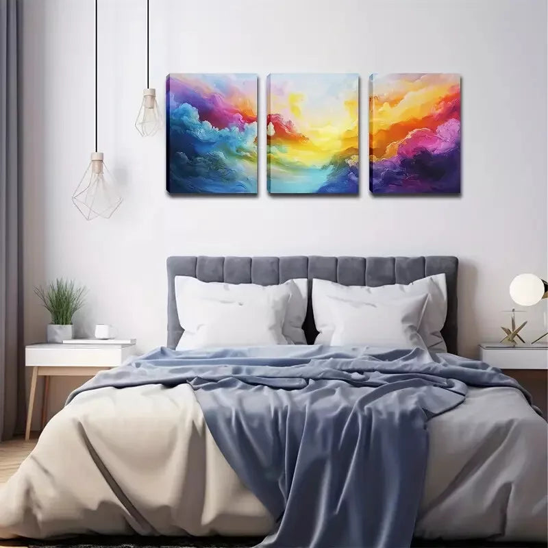 3pcs Colorful Clouds And Sun Wall Art Set Canvas Framed 40x60cm - High Quality Print 100% Australian Made Wall Canvas Ready to Hang