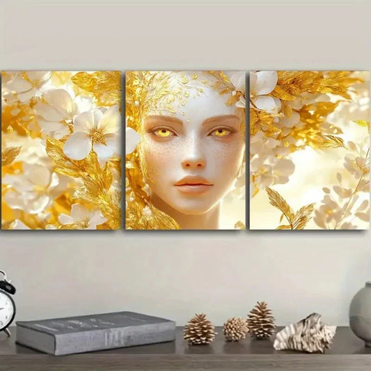 3pcs Indira Goddess Painting Metal Print Ready to Hang Art