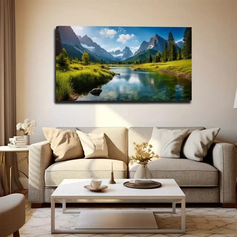 Slowly Flowing Water Wall Art Canvas Office Home Room Framed 80x45cm