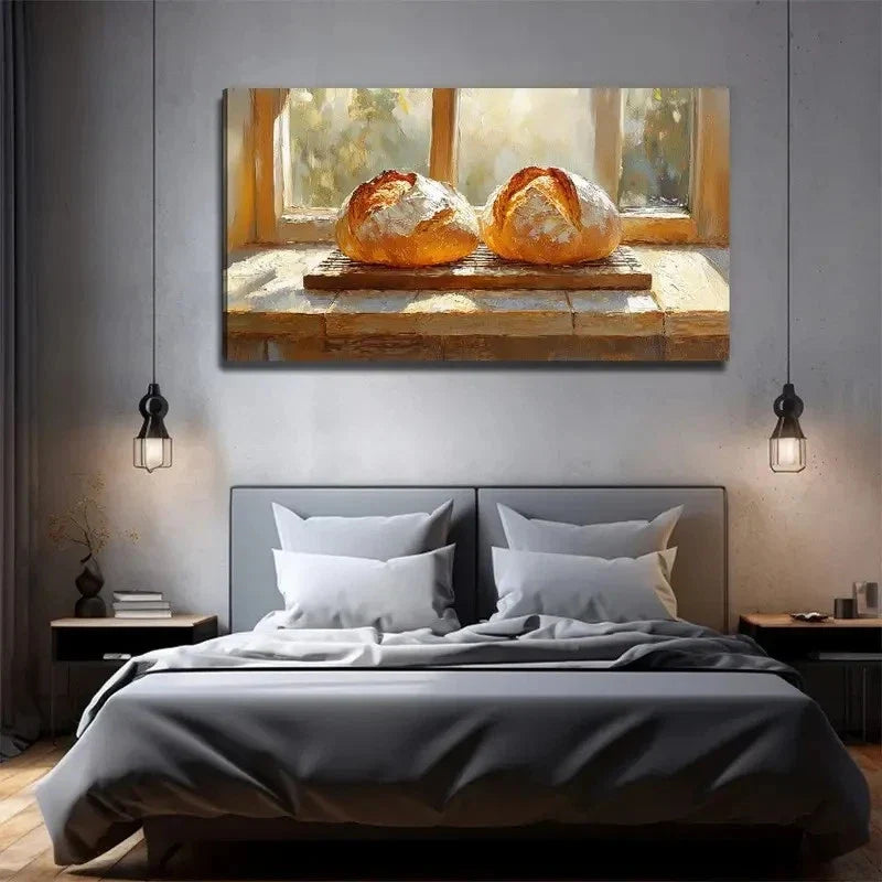 Large Bread On Windowsill Wall Art Canvas Office Home Room Framed 120x60cm