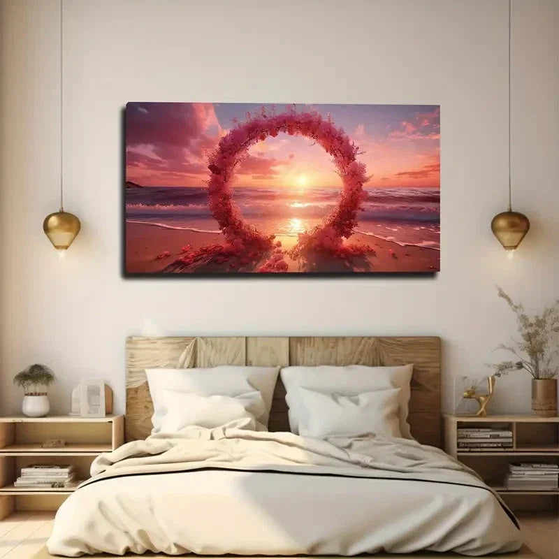 Beautiful Pink Floral Wreath Wall Art Canvas Office Home Room Framed 80x45cm