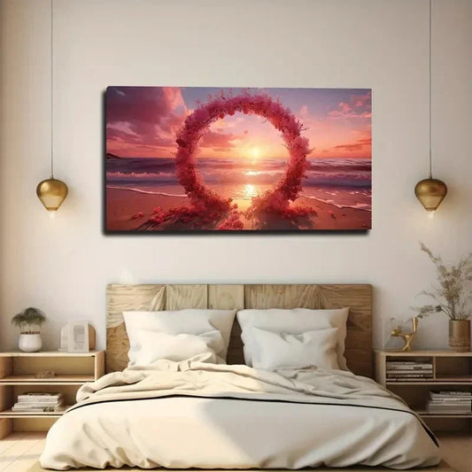 Beautiful Pink Floral Wreath Wall Art Canvas Office Home Room Framed 80x45cm
