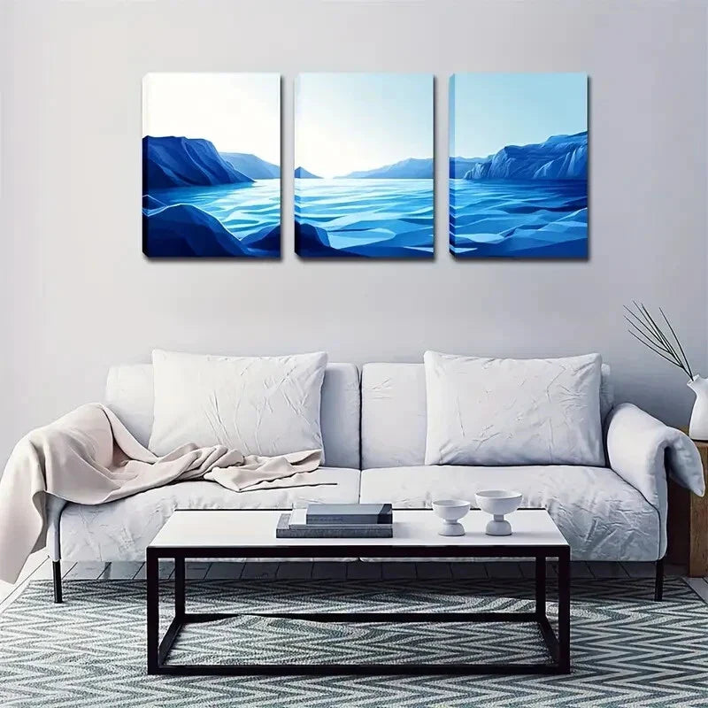 3pcs Blue Sky And White Cloud Ocean, Wall Art Set Canvas Framed 40x60cm - High Quality Print 100% Australian Made Wall Canvas Ready to Hang