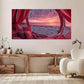 Vibrant Red Drapes Warm Light Wall Art Canvas Office Home Room Framed 120x60cm