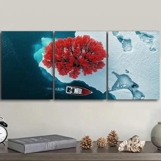 3pcs  Coral trees and rivers  Metal Print Ready to Hang Art