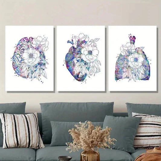 3pcs Colorful anatomy art, brain anatomy diagram Metal Print Ready to Hang Art