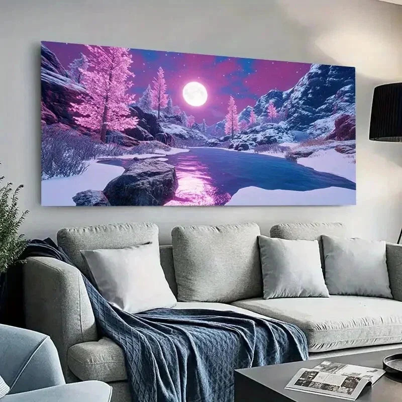 Mountain with Snowy River wall canvas office home room framed 120x60cm