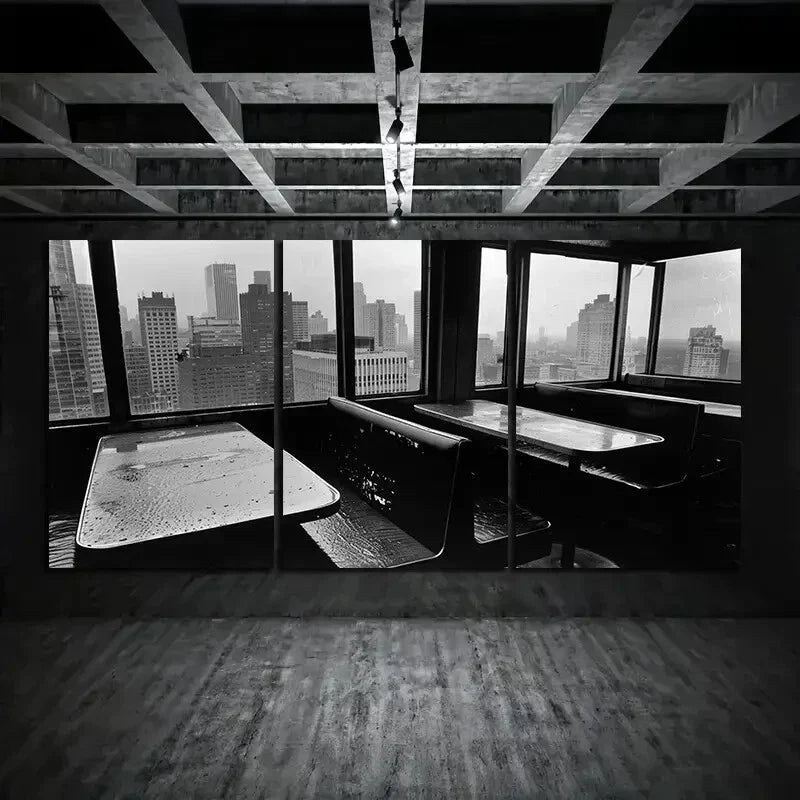 3pcs Urban Cityscape Black and White Metal Print Ready to Hang Art