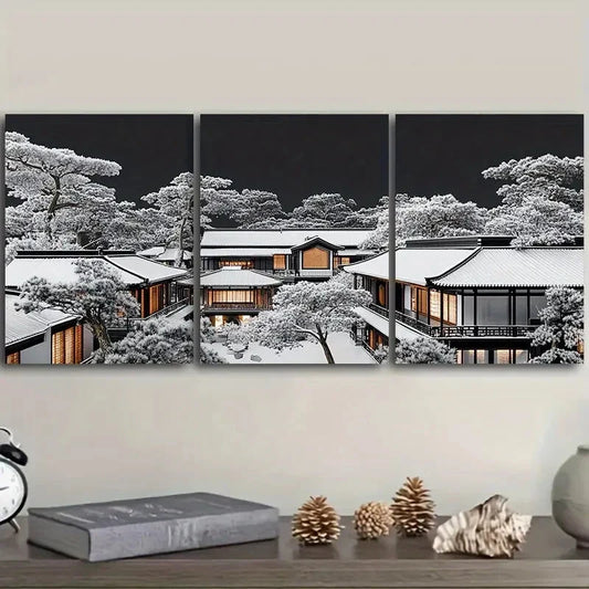 3pcs Ancient architecture Art Painting Metal Print Ready to Hang Art