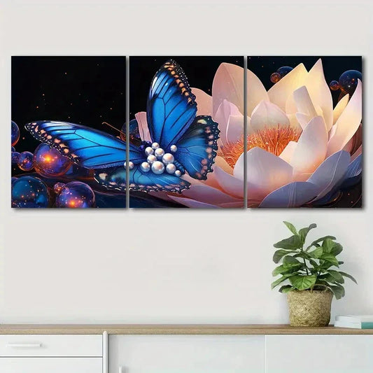 3pcs Beautiful Blue Butterfly Nature Perfect Wall Art Set Canvas Framed 40x60cm - High Quality Print 100% Australian Made Wall Canvas Ready to Hang