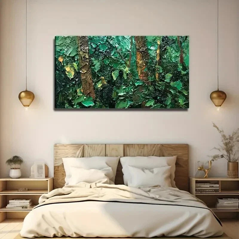 Trunk & Leaves Painting Emerald Wall Art Canvas Office Home Room Framed 120x60cm