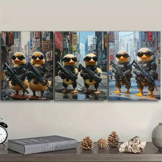 3pcs Two cute baby ducks in cyberpunk armor Metal Print Ready to Hang Art