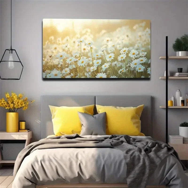 A Lush Daisy Field Suitable Wall Art Canvas Office Home Room Framed 80x45cm