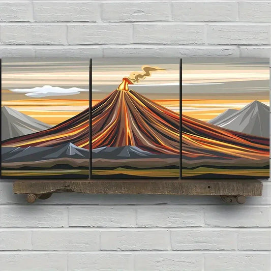 3pcs Volcanic Eruption Colourful Metal Print Ready to Hang Art