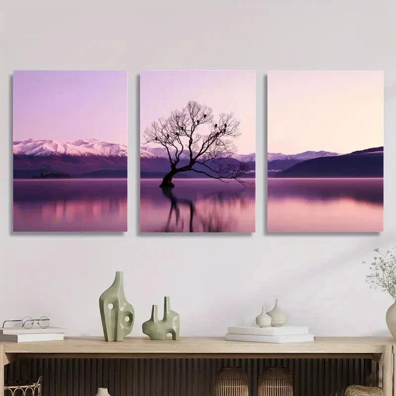 3pcs Sunset, Wisconsin Lake, Bird Perching Metal Print Ready to Hang Art