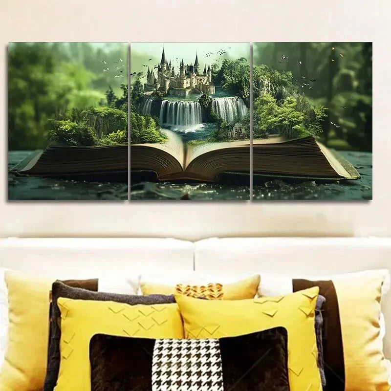3pcs Featuring Book-Themed Scenery Metal Print Ready to Hang Art