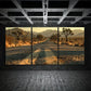 3pcs Park Empty Road Mountain Big Trees Metal Print Ready to Hang Art