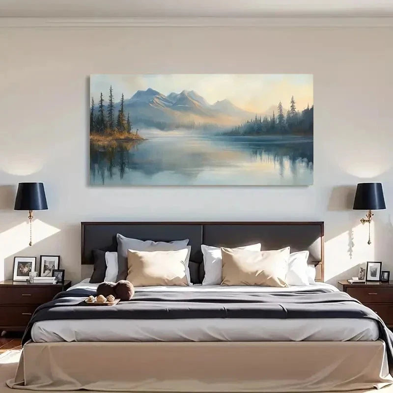 Serene Misty Mountains & Forest Wall Art Canvas Office Home Room Framed 120x60cm